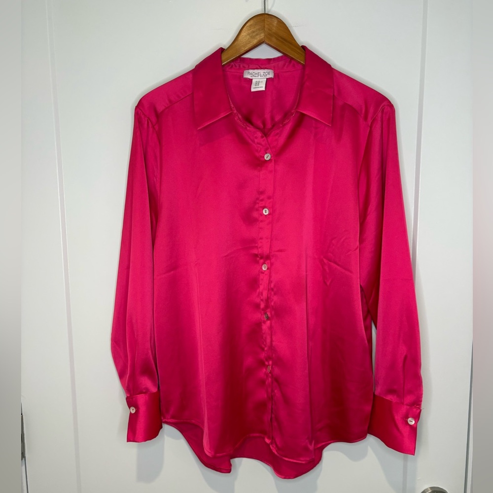 Rachel Zoe Fuchsia Satin Button-Down Silk Shirt